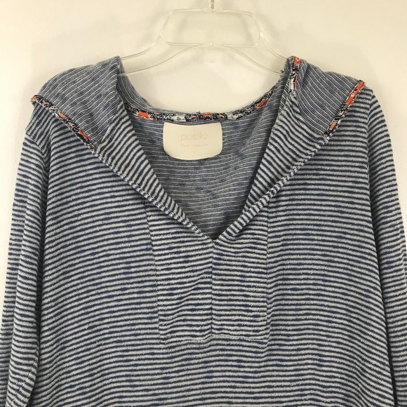 Puella Blue Striped Hooded 3/4 Sleeve Tunic Small - Picture 2 of 8
